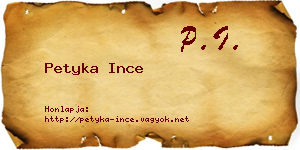 Petyka Ince névjegykártya